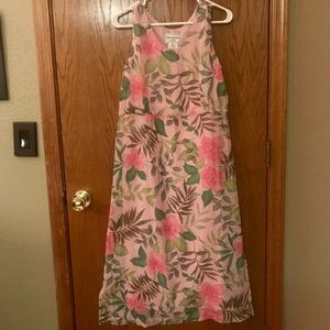 Karin Stevens Pink Green Tropical Floral Sleeveless Midi Dress